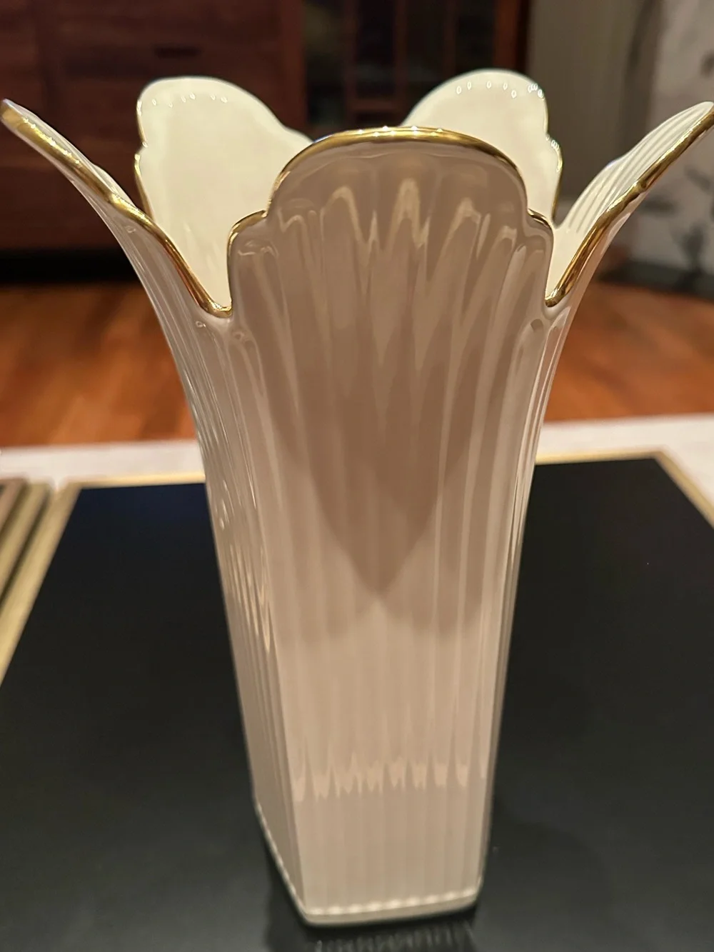 Lenox Ceramic Fluted Vase with Gold Rim